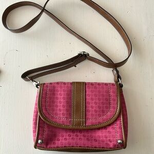 Nine & Co crossbody shoulder bag, pink/tan silver accents